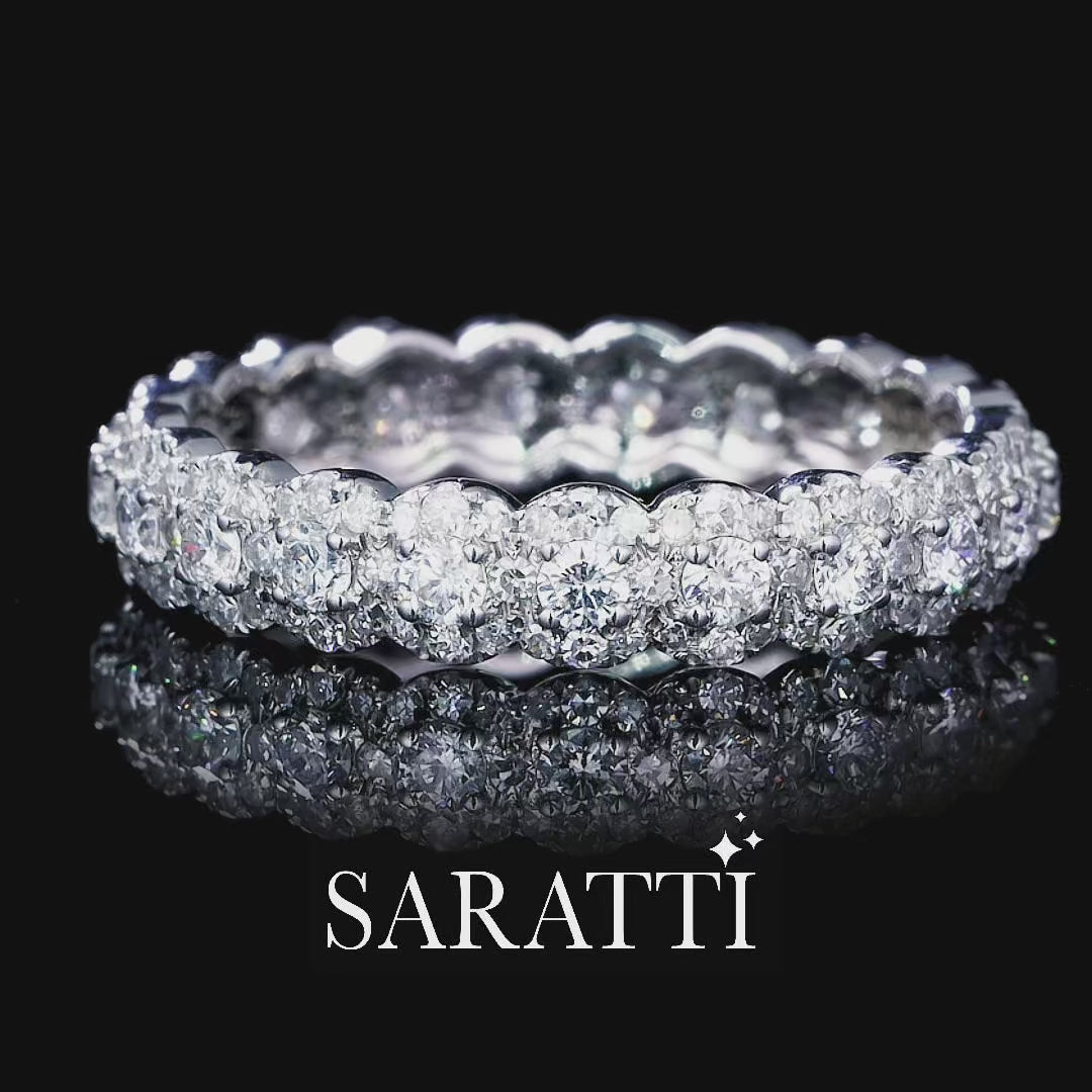 High jewelry round diamond eternity band with clustered brilliance in polished white gold | SARATTI