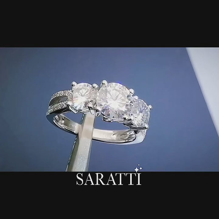 Bianca • Three Stone Split Shank Moissanite Ring White Gold
