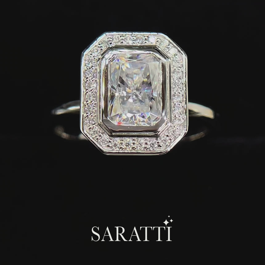 Brielle • Radiant Cut Moissanite White Gold Bezel Ring