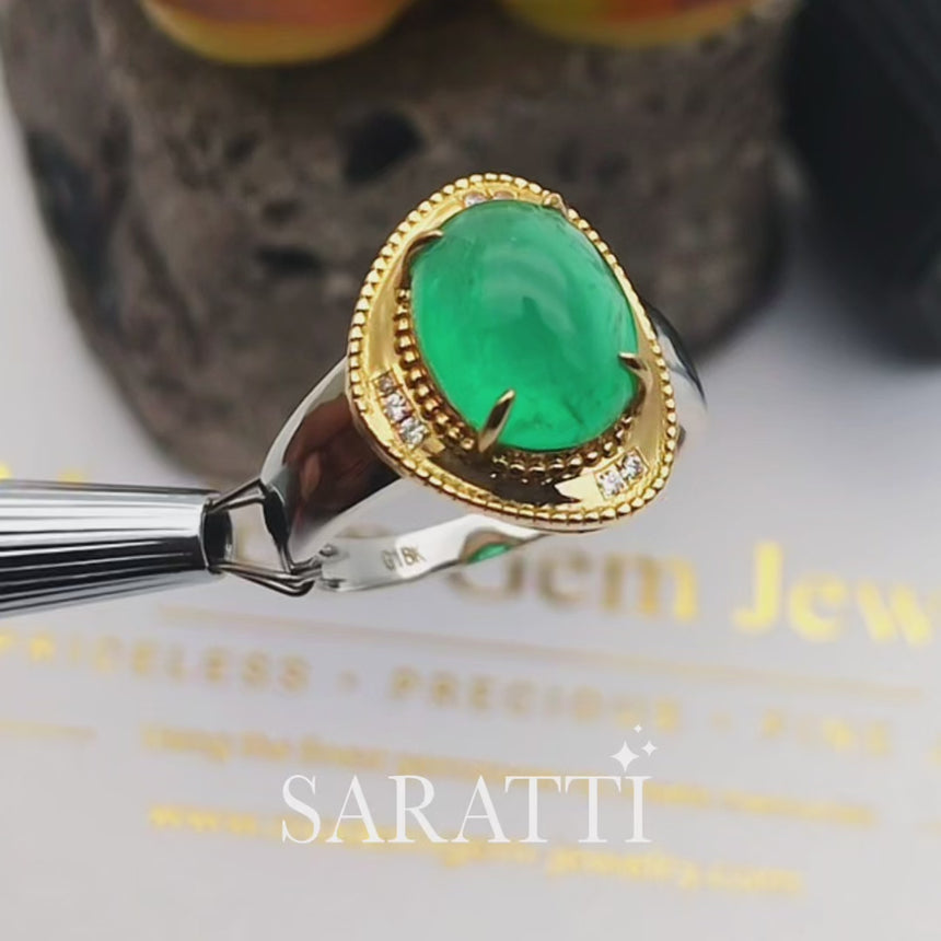 3 carat Emerald Ring in Yellow and White Gold