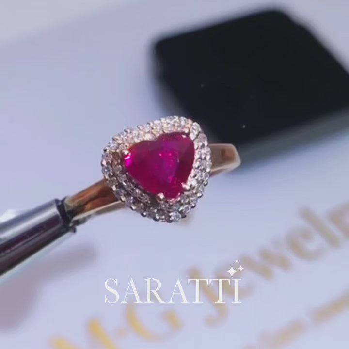 Heart Ruby and Diamonds 18K Rose Gold