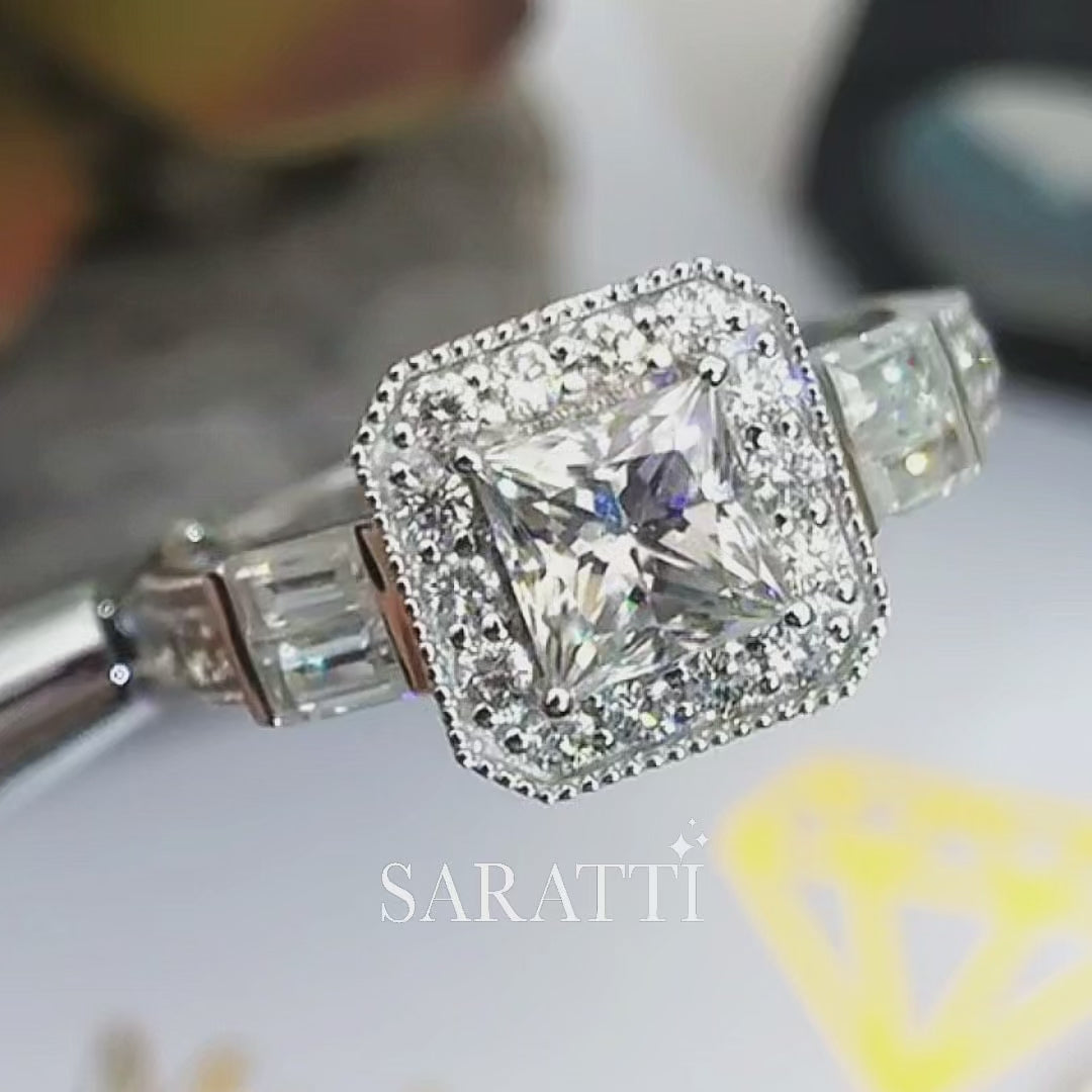 RICA • Princess Cut Moissanite Ring with Halo