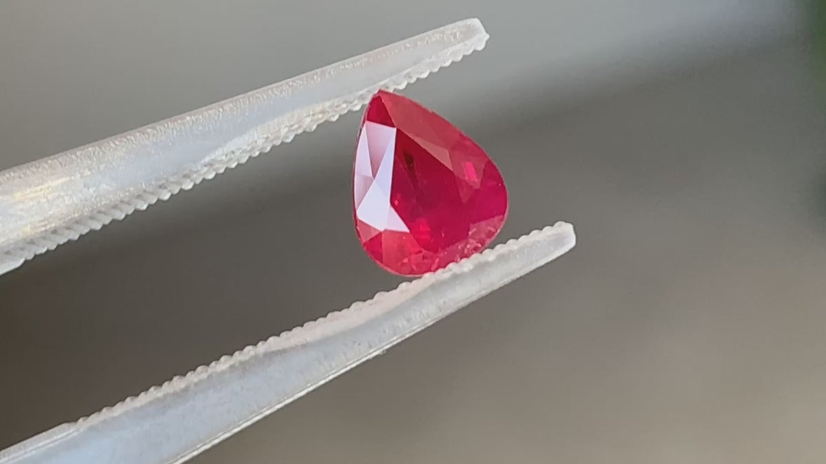 1.02 CTS Natural Burmese Pigeon Blood Red Ruby | Pear Cut