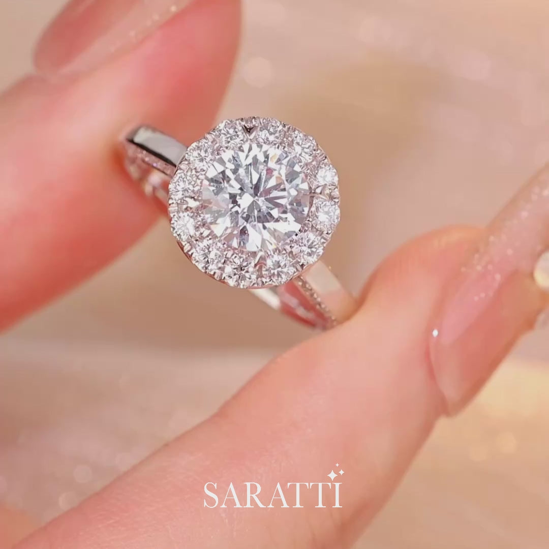 Mina – Ethereal Halo Natural Round Diamond Halo Engagement Ring