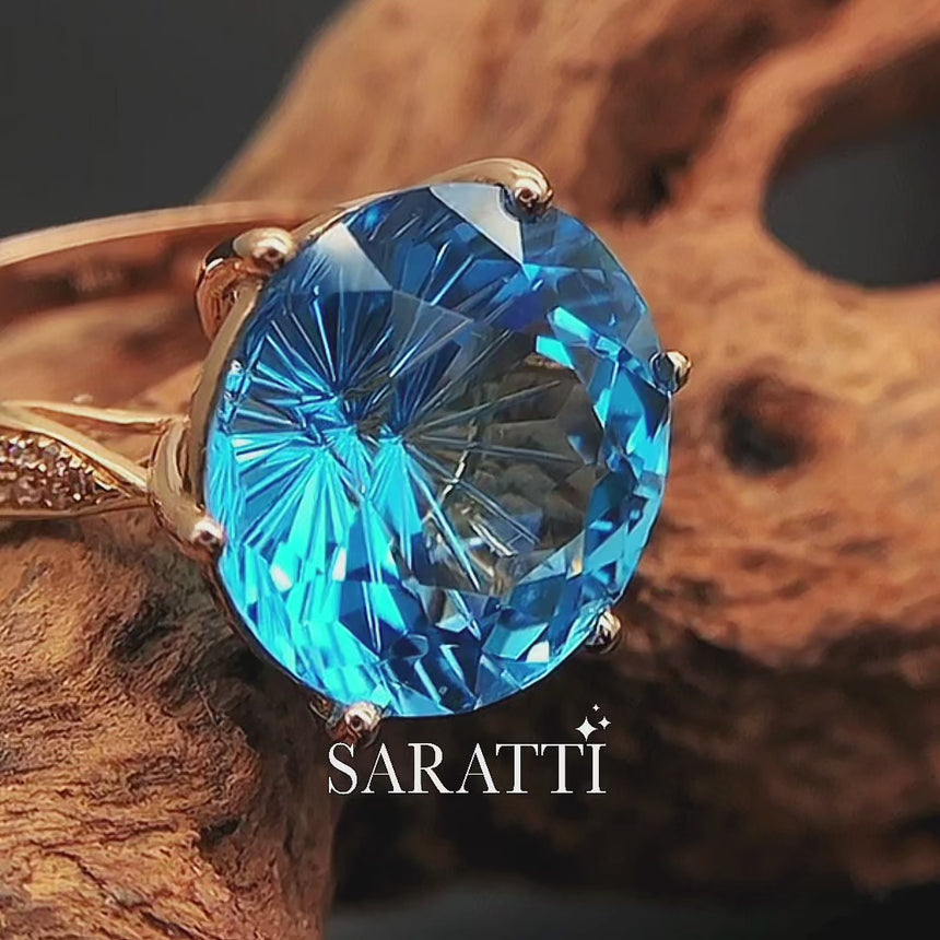 Swiss Blue Topaz Ring Gold Round