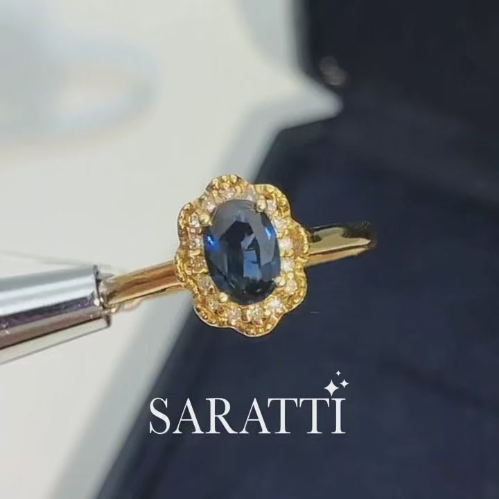 Oval Blue Sapphire Yellow Gold Ring - Saratti