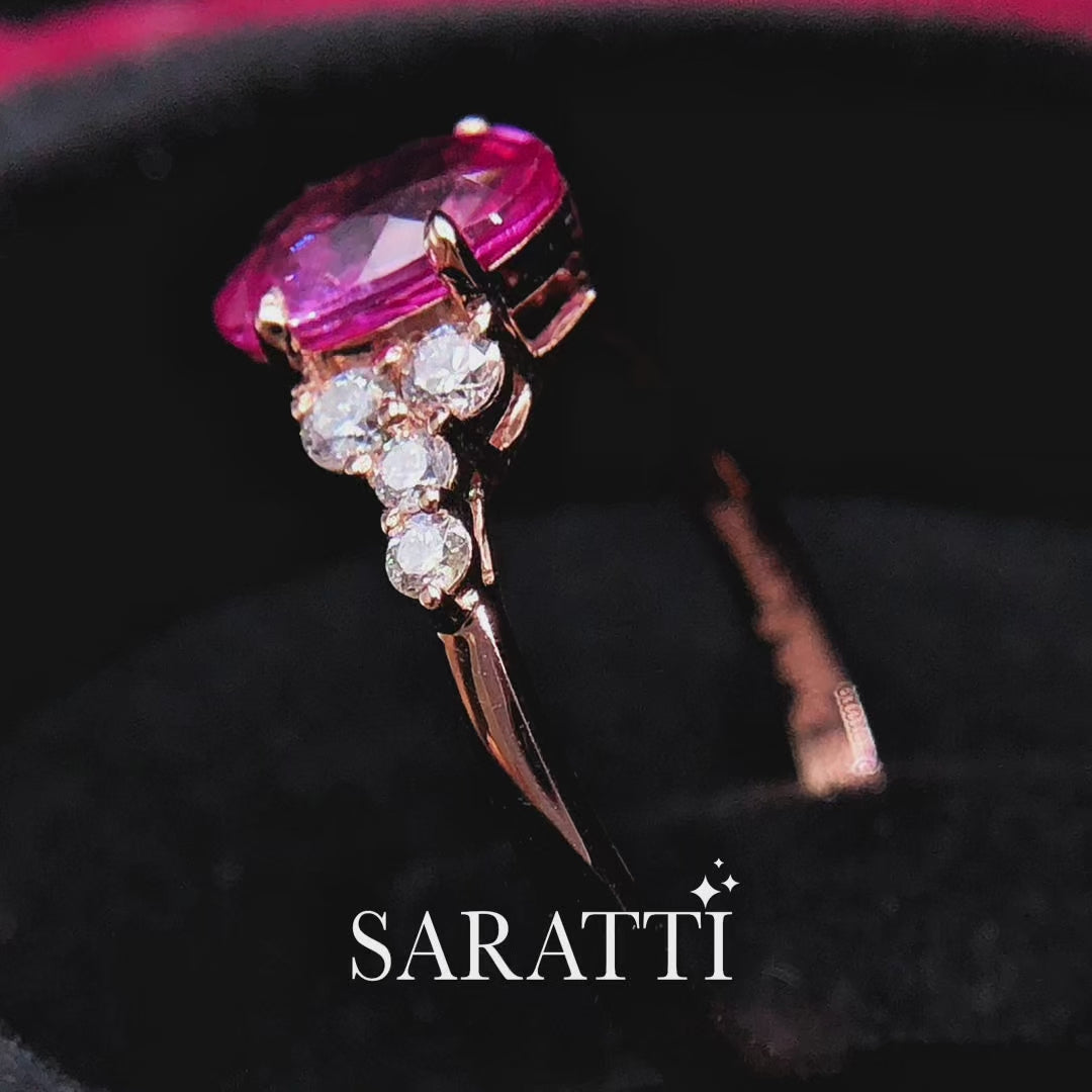 Luxury pink sapphire diamond ring with soft rose gold design in 18K rose gold - SARATTI