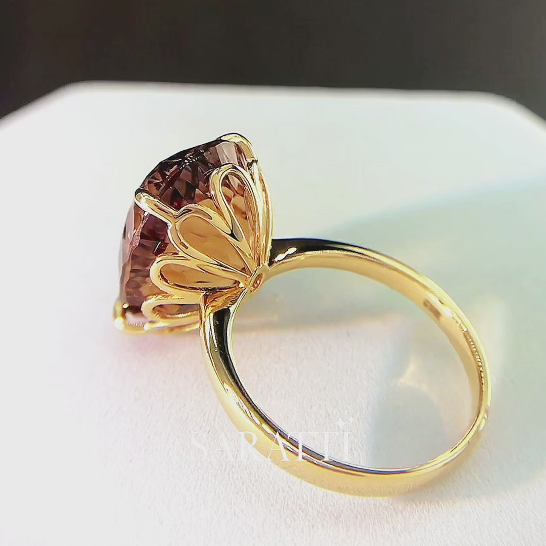 Luxury natural Imperial Topaz statement ring with oval design and premium 18K yellow gold craftsmanship | SARATTI
