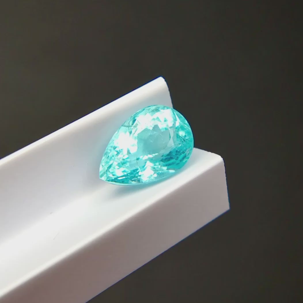 1.22 carat pear cut Paraiba tourmaline close-up - SARATTI
