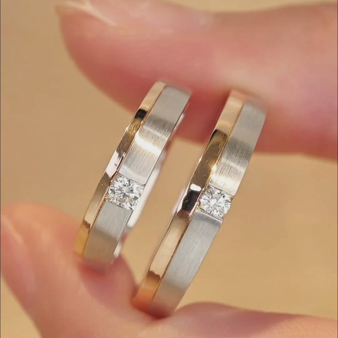 Brushed Gold Diamond Wedding Set For Him & Her | Saratti