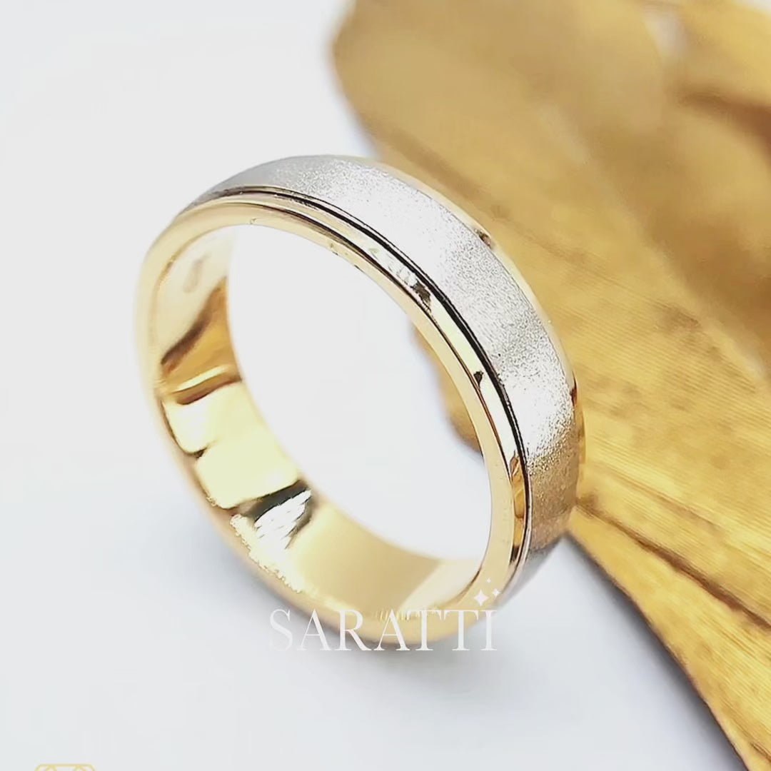 Two tone men’s wedding band 18k white yellow gold minimalist band | SARATTI