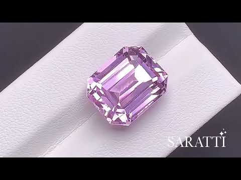 Side view of emerald cut Natural kunzite gemstone | SARATTI