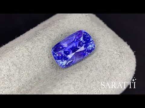 Cornflower Blue Unheated Natural sapphire cushion angled view | SARATTI  