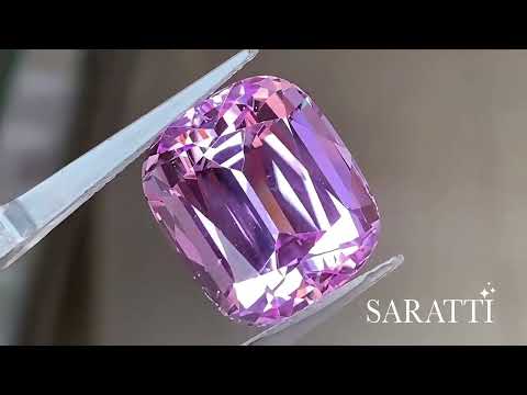 Side profile of cushion Natural kunzite faceted gemstone | SARATTI