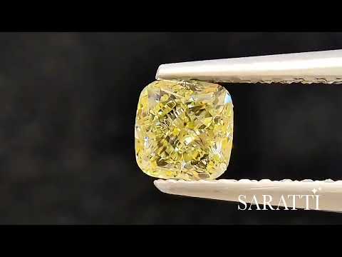  Cushion Natural Fancy Light Yellow diamond loose gemstone macro view | SARATTI  