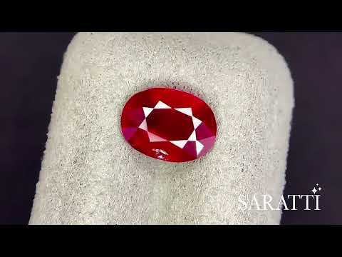Pigeon blood Natural ruby oval faceted gemstone angled view | SARATTI  