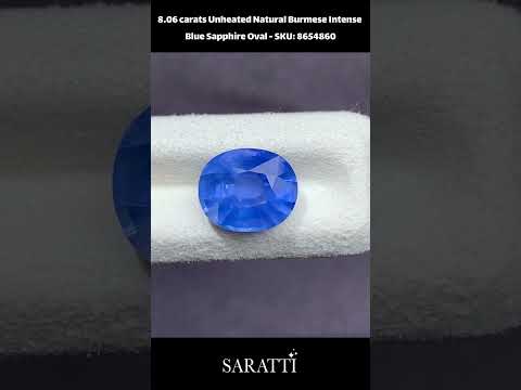 8.06 carats Unheated Natural Burmese Intense Blue Sapphire | Oval Cut