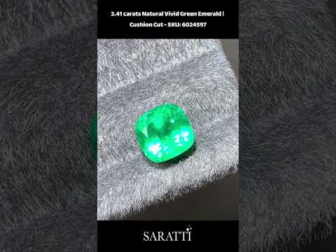 3.41 carats Natural Vivid Green Emerald | Cushion Cut