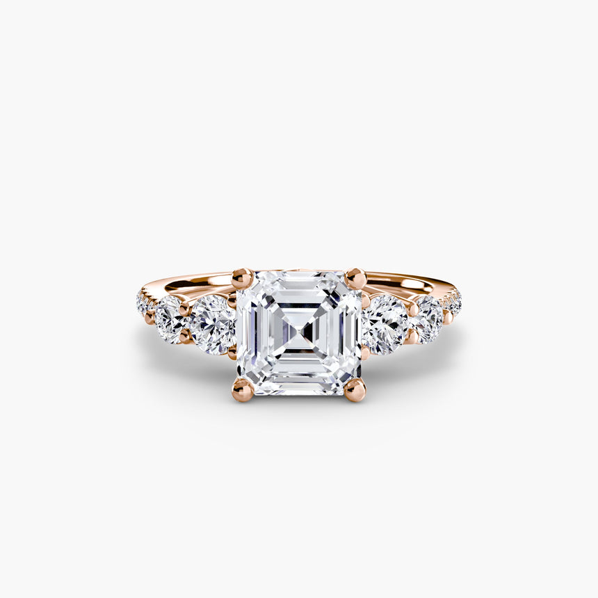 QUINTESSE – Asscher Cut Five-Stone Pavé Ring Setting in Rose Gold | SARATTI