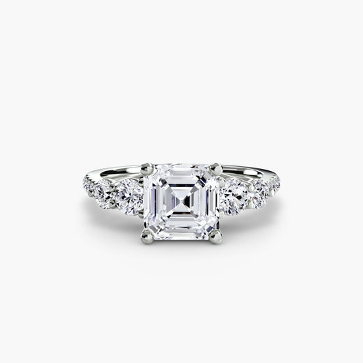 QUINTESSE – Asscher Cut Five-Stone Pavé Ring Setting in White Gold | SARATTI