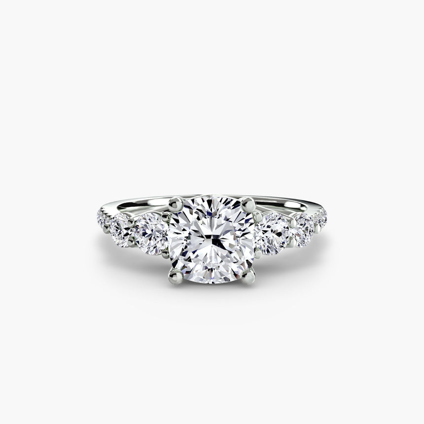 QUINTESSE – Cushion Cut Five-Stone Pavé Ring Setting – White Gold view | SARATTI