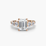 QUINTESSE Emerald Cut five stone pavé band ring setting in Rose Gold | SARATTI