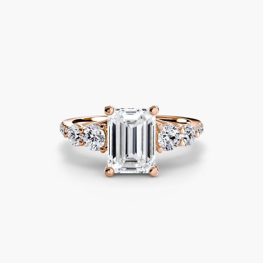 QUINTESSE Emerald Cut five stone pavé band ring setting in Rose Gold | SARATTI