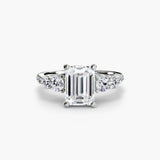 QUINTESSE Emerald Cut five stone pavé band ring setting in White Gold | SARATTI