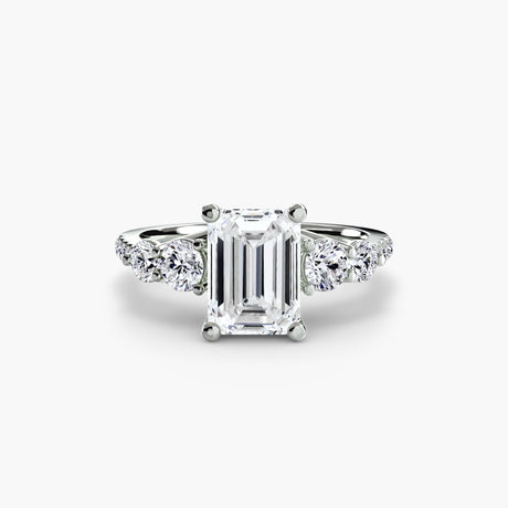 QUINTESSE Emerald Cut five stone pavé band ring setting in White Gold | SARATTI
