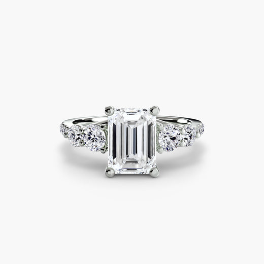 QUINTESSE Emerald Cut five stone pavé band ring setting in White Gold | SARATTI