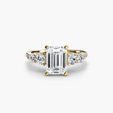 QUINTESSE Emerald Cut five stone pavé band ring setting in Yellow Gold | SARATTI