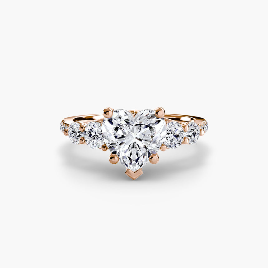 QUINTESSE Heart Cut Five-Stone Pavé Ring Setting in Rose Gold | SARATTI