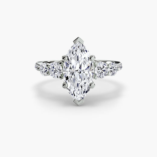 QUINTESSE – Marquise Cut Five-Stone Pavé Ring Setting in White Gold | SARATTI