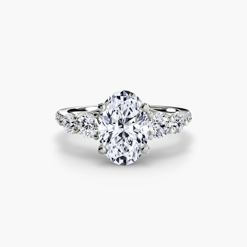QUINTESSE Oval Cut five-stone pavé ring setting in White Gold | SARATTI