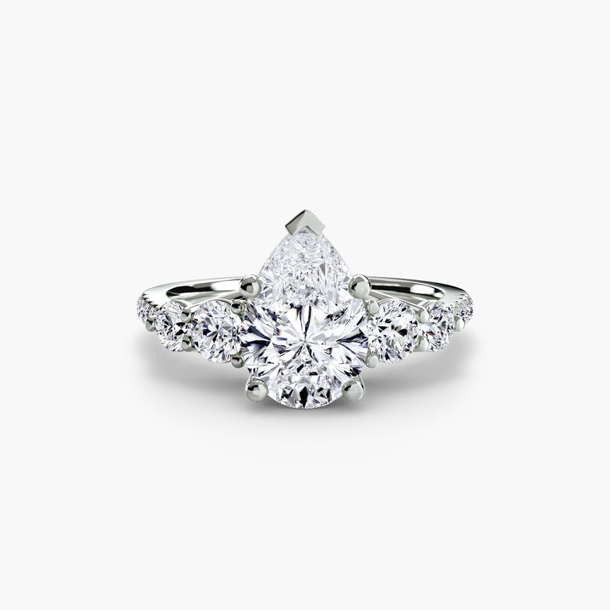 QUINTESSE – Pear Cut Five-Stone Pavé Ring Setting in White Gold | SARATTI