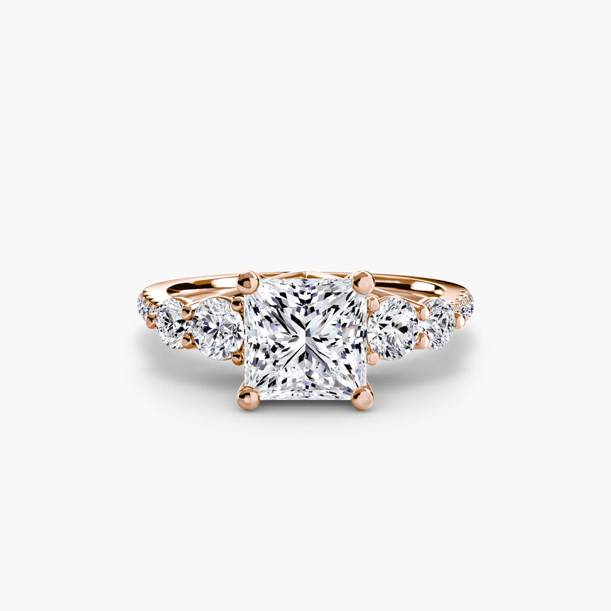 QUINTESSE – Princess Cut Five-Stone Pavé Ring Setting in Rose Gold | SARATTI