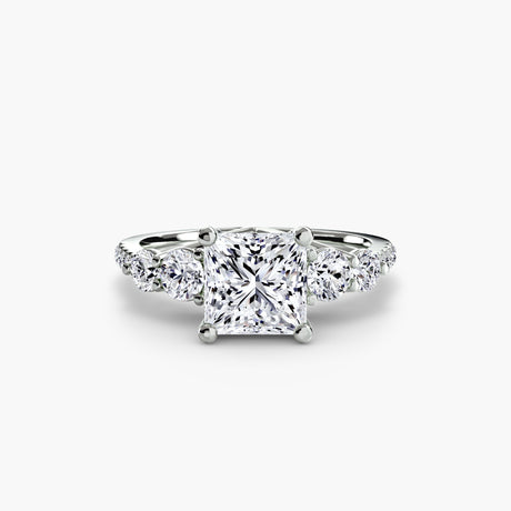 QUINTESSE – Princess Cut Five-Stone Pavé Ring Setting in White Gold | SARATTI