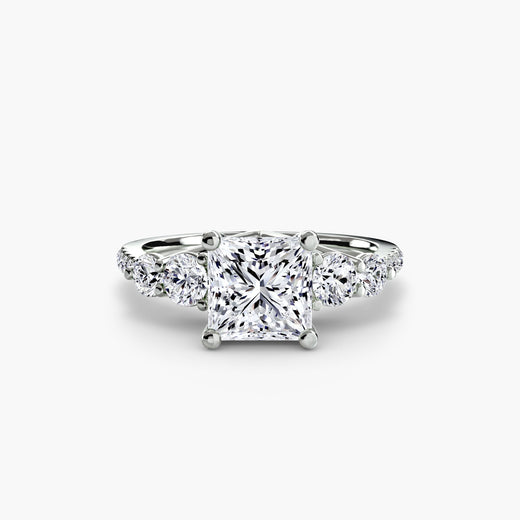 QUINTESSE – Princess Cut Five-Stone Pavé Ring Setting in White Gold | SARATTI