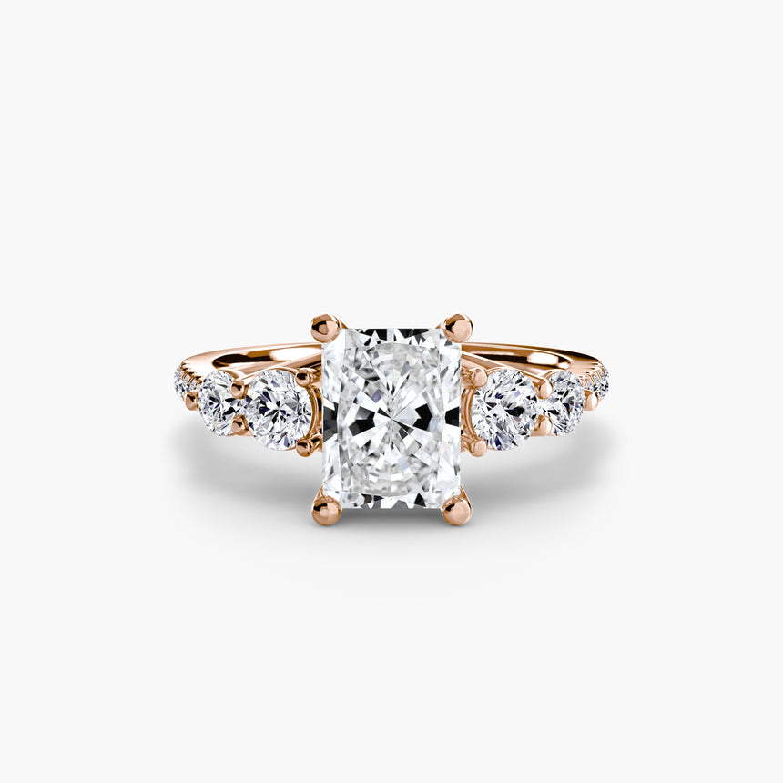 QUINTESSE Radiant Cut Five-Stone Pavé Ring Setting in Rose Gold | SARATTI