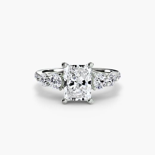 QUINTESSE Radiant Cut Five-Stone Pavé Ring Setting in White Gold | SARATTI