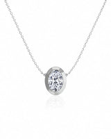SOLARA Bezel-Set Oval Cut solitaire necklace setting in white gold, front view | SARATTI