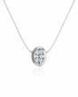 SOLARA Bezel-Set Oval Cut solitaire necklace setting in white gold, front view | SARATTI