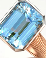 Rivage Bezel emerald-cut Aquamarine ribbed bezel solitaire ring setting in Rose Gold, front view | SARATTI