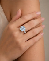 Rivage Bezel emerald-cut Aquamarine ribbed bezel solitaire ring setting in White Gold, profile view | SARATTI