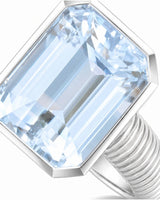 Rivage Bezel emerald-cut Aquamarine ribbed bezel solitaire ring setting in White Gold, side view | SARATTI