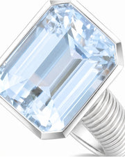Rivage Bezel emerald-cut Aquamarine ribbed bezel solitaire ring setting in White Gold, side view | SARATTI