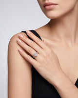ROSE 1 carat F-colour pear natural diamond halo ring in 18K rose gold, worn on hand | SARATTI