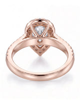 ROSE 1 carat F-colour pear natural diamond halo ring in 18K rose gold, underside view of halo and pavé setting | SARATTI