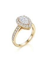 ROSE 1 carat F-colour pear natural diamond halo ring in 18K yellow gold, 45-degree hero view | SARATTI