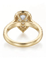ROSE 1 carat F-colour pear natural diamond halo ring in 18K yellow gold, underside view of halo and pavé setting | SARATTI